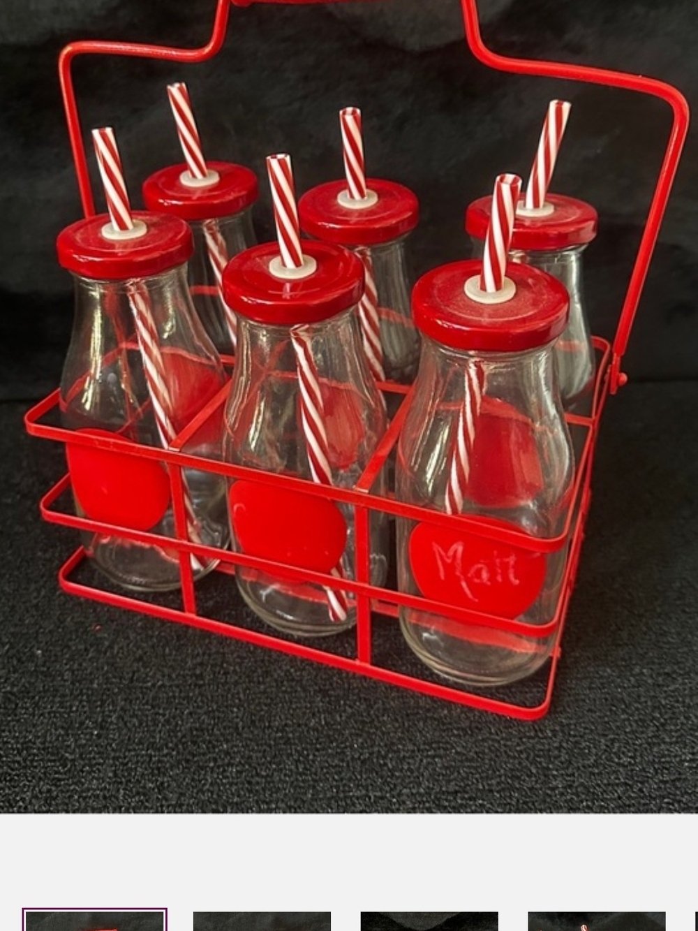 PIER 1 VINTAGE JULY 4TH Set of 6 Glasses with Red Striped Straws and Carrier